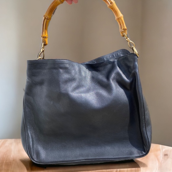 Gucci Handbags - Authentic Gucci Bamboo collection leather tote black gold